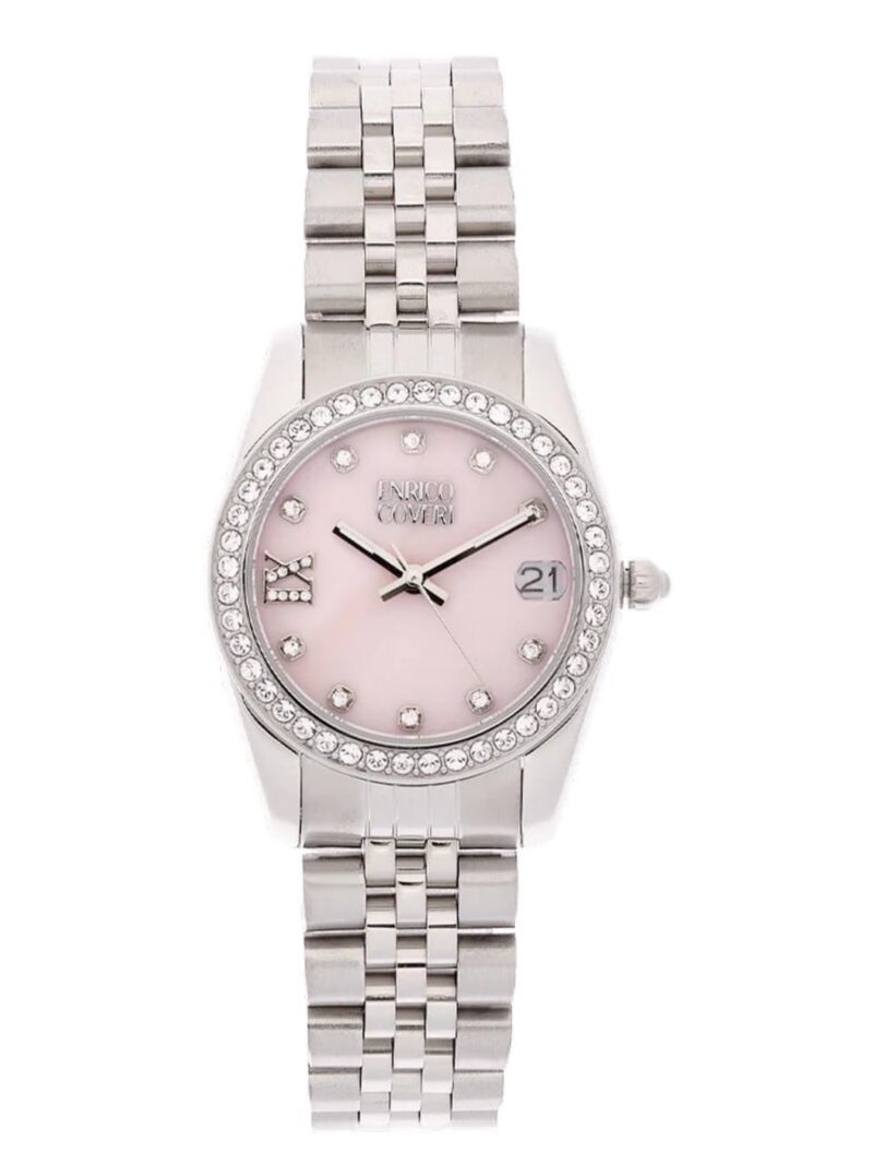 Жіночий годинник Enrico Coveri Prestige, Срібний корпус, прикрашений каміннями Svarovsky, Рожевий циферблат 1 - ECTC098