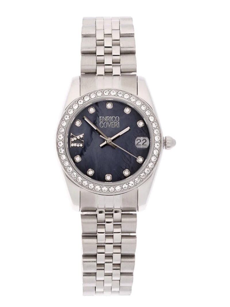 Жіночий годинник Enrico Coveri Prestige, Срібний корпус, прикрашений каміннями Svarovsky, Чорний циферблат 1 - ECTC097