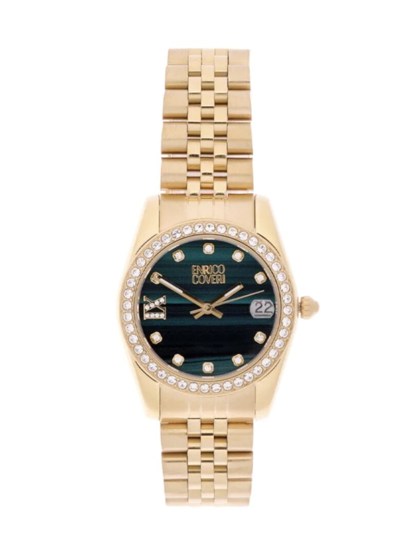 Жіночий годинник Enrico Coveri Prestige, Золотий корпус, прикрашений каміннями Svarovsky, Зелений циферблат 1 - ECTC101