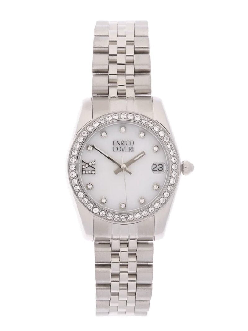 Жіночий годинник Enrico Coveri Prestige, Срібний корпус, прикрашений каміннями Svarovsky, Білий циферблат 1 - ECTC096