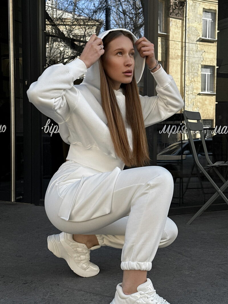 Спортивний костюм Lumina на флісі з кишенями білий 1 - L7044