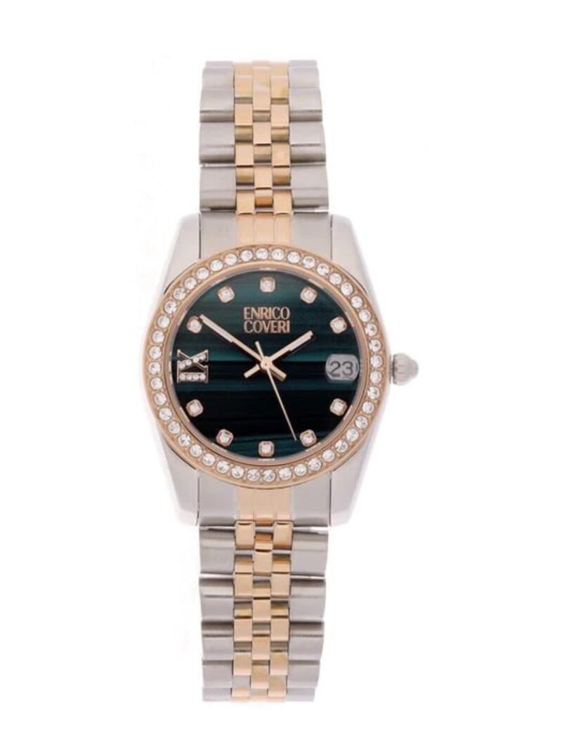 Жіночий годинник Enrico Coveri Prestige, Срібний корпус із золотом, Зелений циферблат 1 - ECTC103
