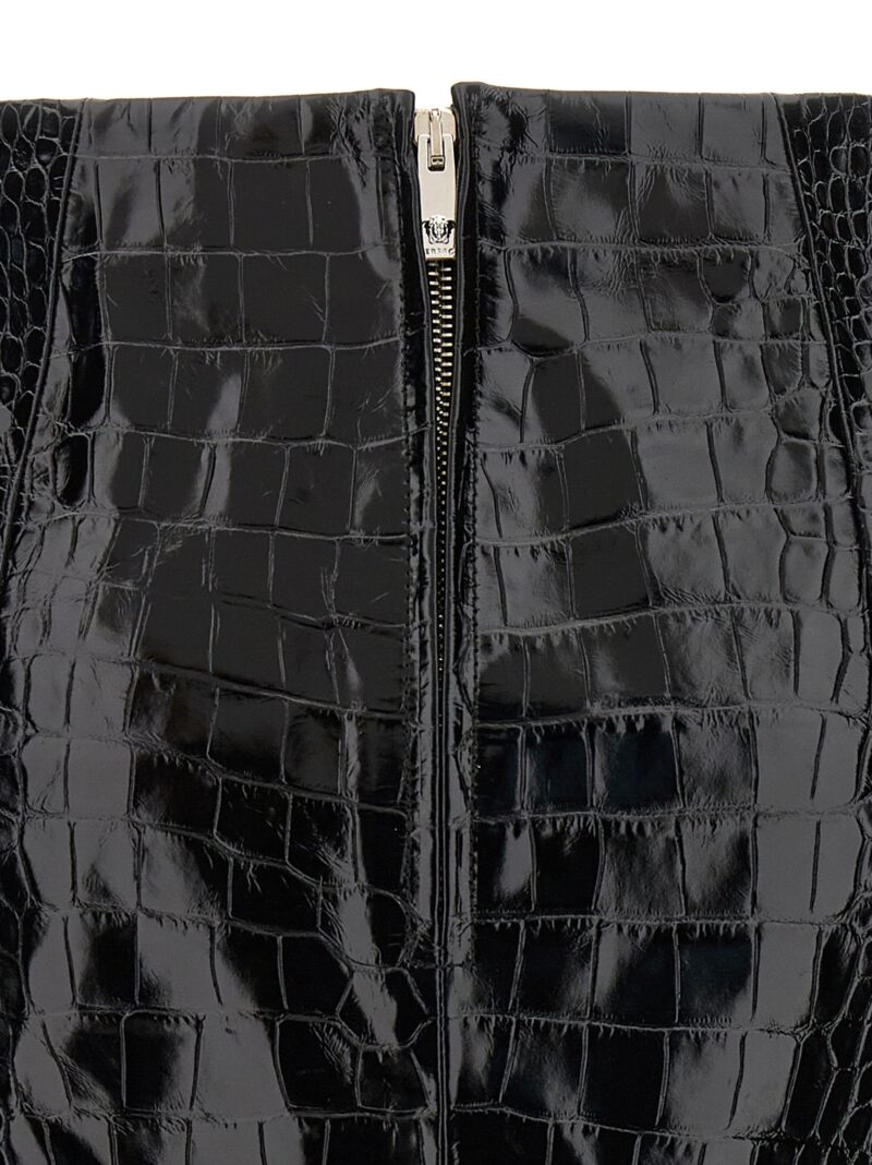 Croc skirt 100% calf leather VERSACE Black