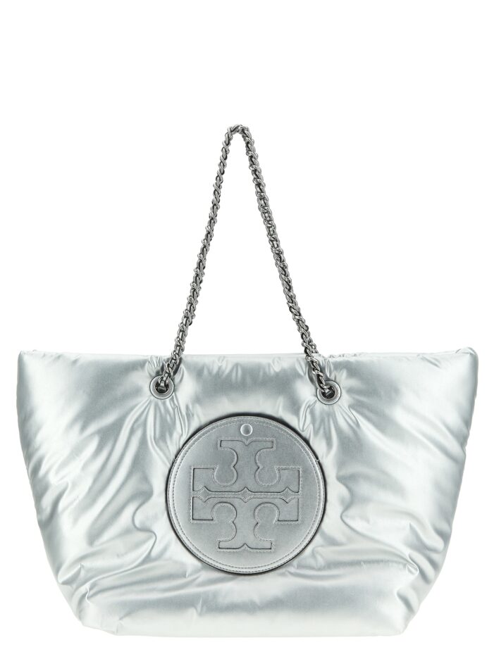 'Ella Metallic Puffy Chain' shopping bag TORY BURCH Silver