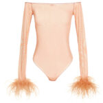 Feather transparent mesh bodysuit OSÈREE Pink