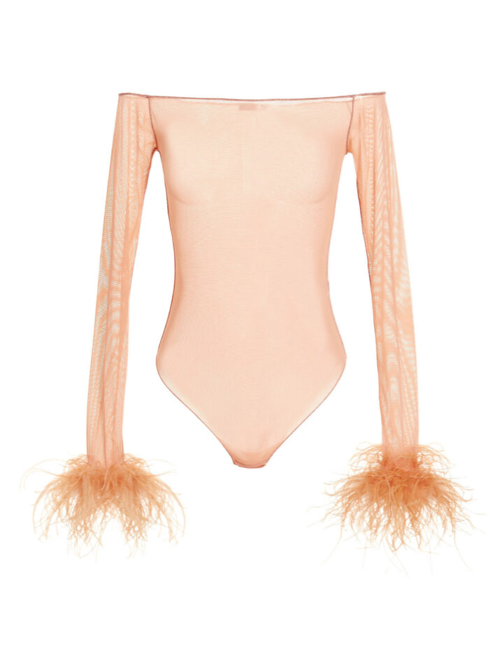 Feather transparent mesh bodysuit OSÈREE Pink