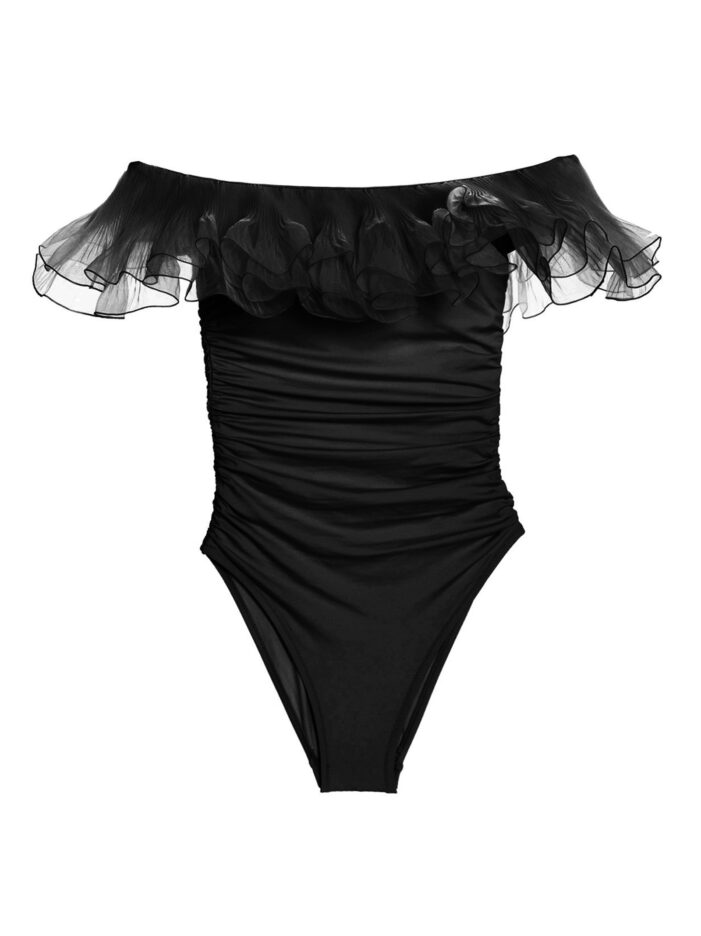One-piece off-the-shoulder ruffles swimsuit GIAMBATTISTA VALLI Black