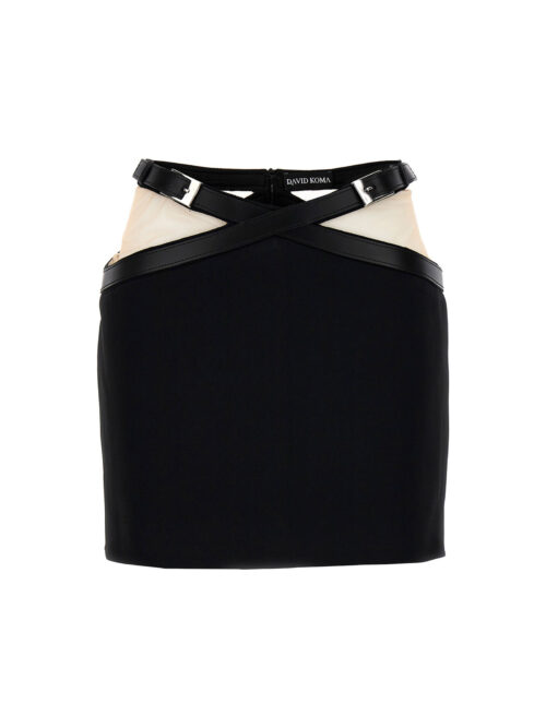 'Cross Waist Band Net Insert' skirt DAVID KOMA Black