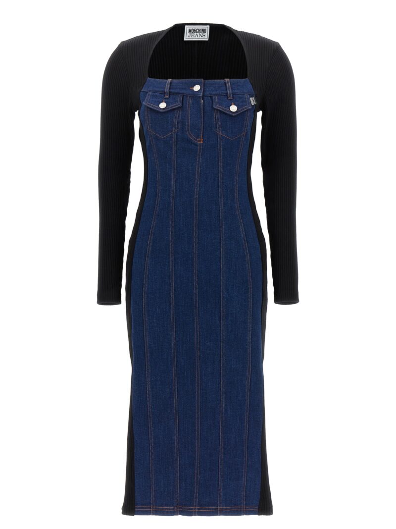 Denim & ribbed midi dress MO5CH1NO JEANS Multicolor