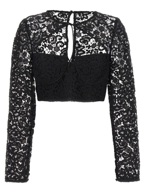 Top 'Black Lace Tie Neck Crop' SELF PORTRAIT Black