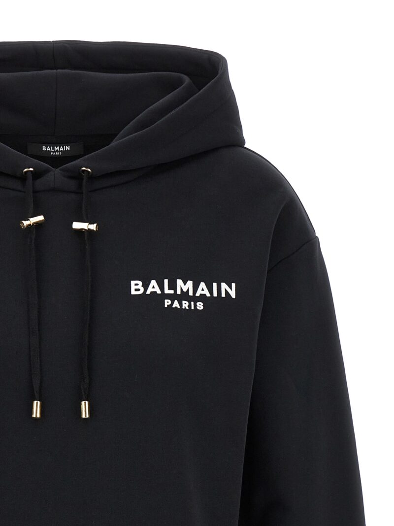 Flocked logo cropped hoodie Woman BALMAIN White/Black