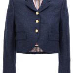 Cropped flannel jacket THOM BROWNE Blue