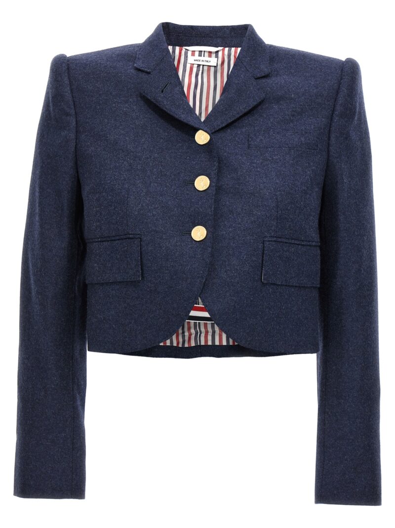 Cropped flannel jacket THOM BROWNE Blue