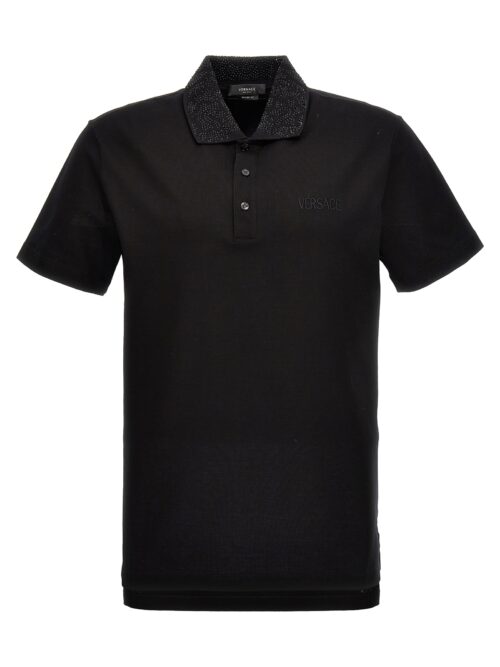 Logo sequin polo shirt VERSACE Black