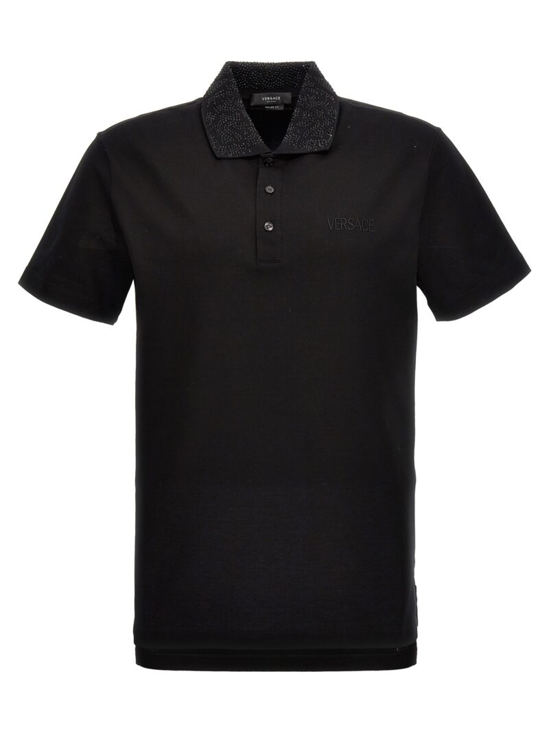 Logo sequin polo shirt VERSACE Black