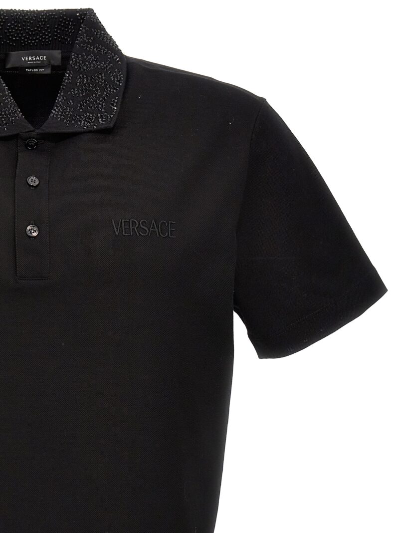 Logo sequin polo shirt Man VERSACE Black