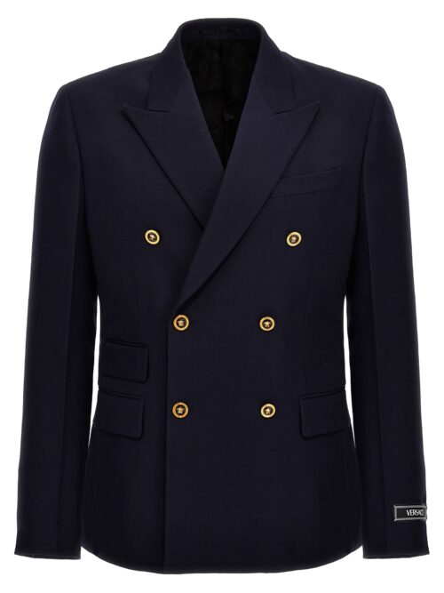 Double-breasted wool blazer VERSACE Blue