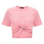 Bropped t-shirt with embroidered logo pin VERSACE Pink