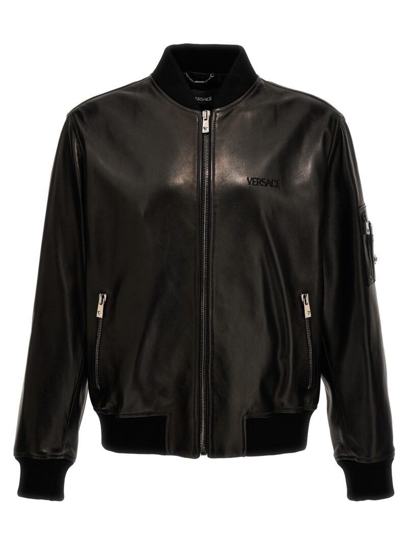 Leather bomber jacket VERSACE Black