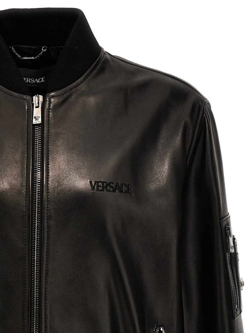 Leather bomber jacket Man VERSACE Black