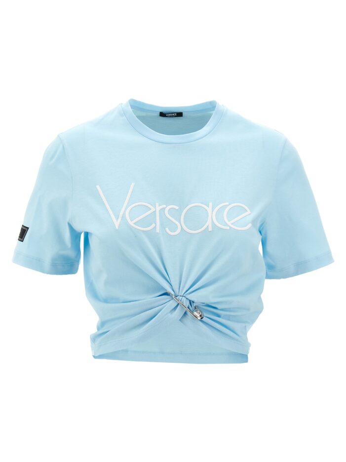 Logo crop T-shirt VERSACE Light Blue