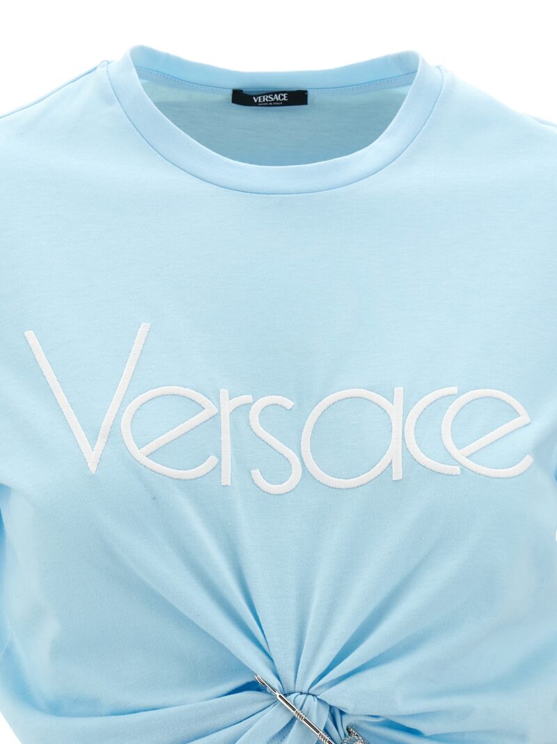 Logo crop T-shirt 100% cotton VERSACE Light Blue