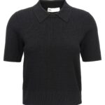 Logo embroidery knitted polo shirt TORY BURCH Black