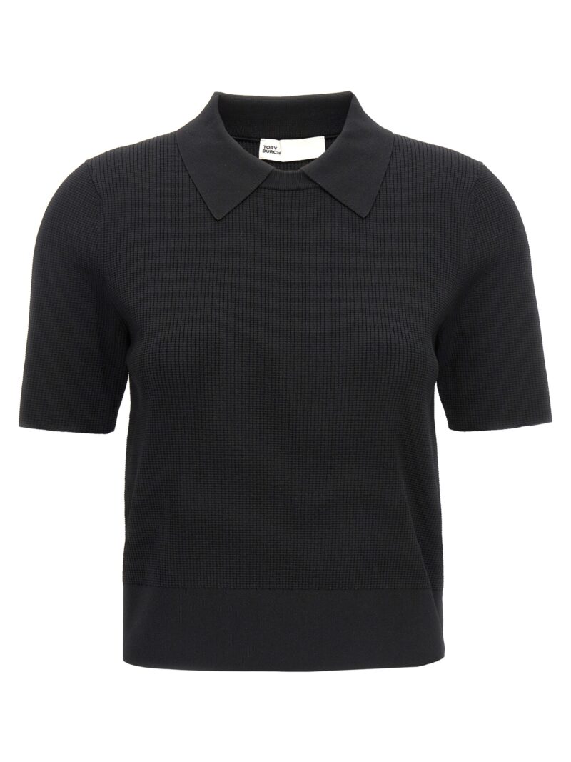 Logo embroidery knitted polo shirt TORY BURCH Black