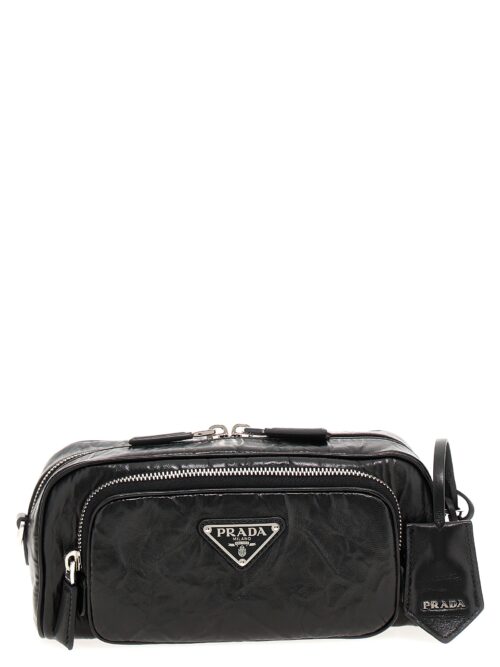 Logo antique nappa crossbody bag PRADA Black