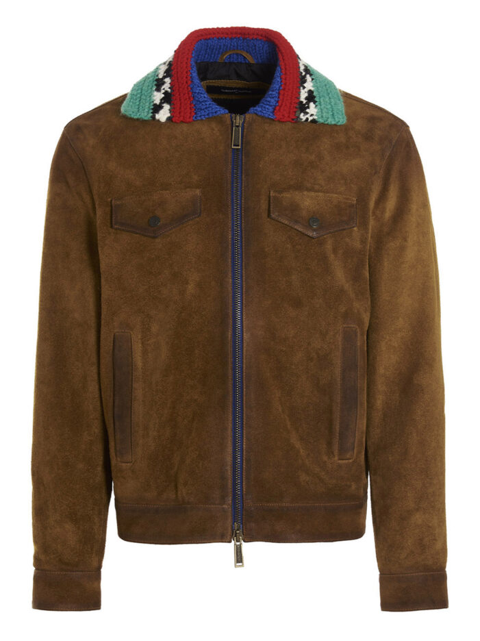 Knit collar suede jacket DSQUARED2 Brown
