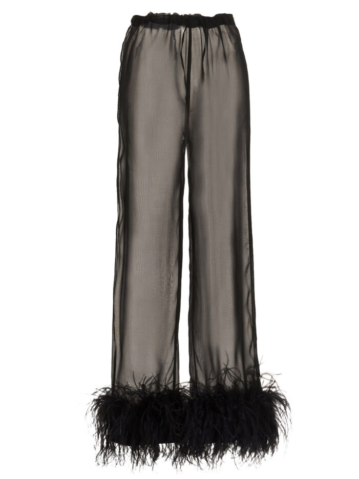 Feather silk pants OSÈREE Black