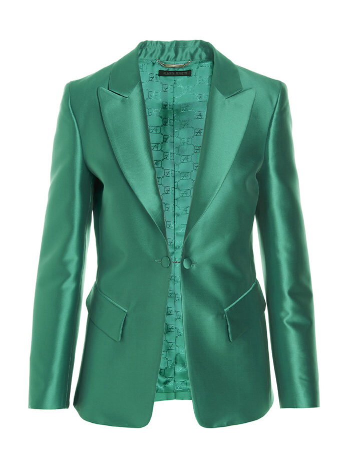 Single breast satin blazer jacket ALBERTA FERRETTI Green