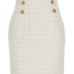 Logo button tweed skirt BALMAIN White