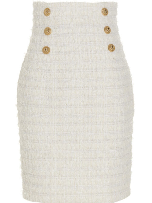 Logo button tweed skirt BALMAIN White