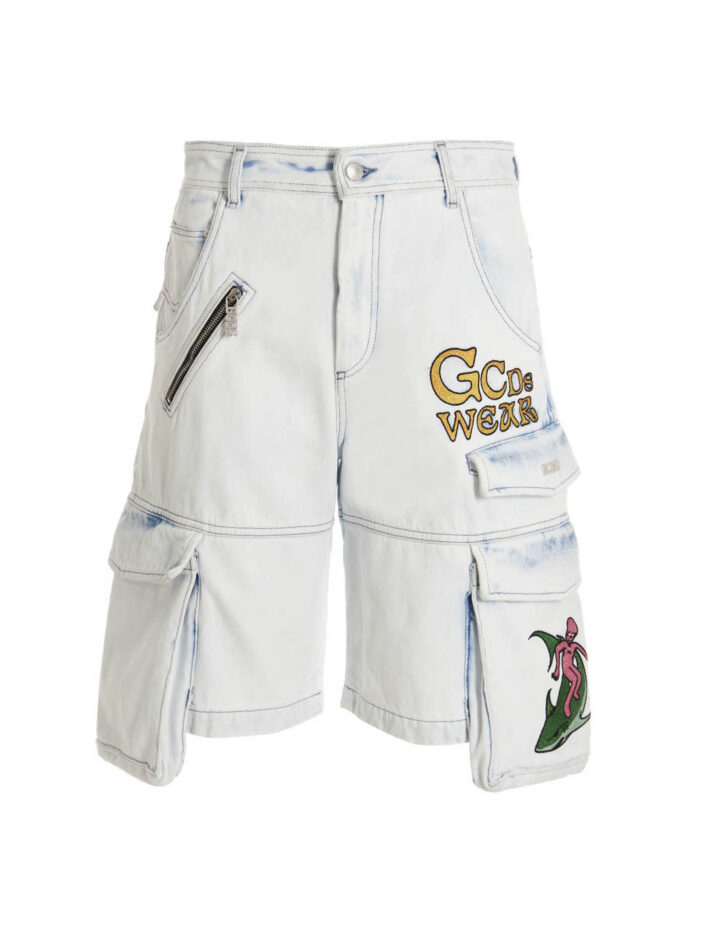 Bleached Embroidered Ultracargo' bermuda shorts GCDS Light Blue