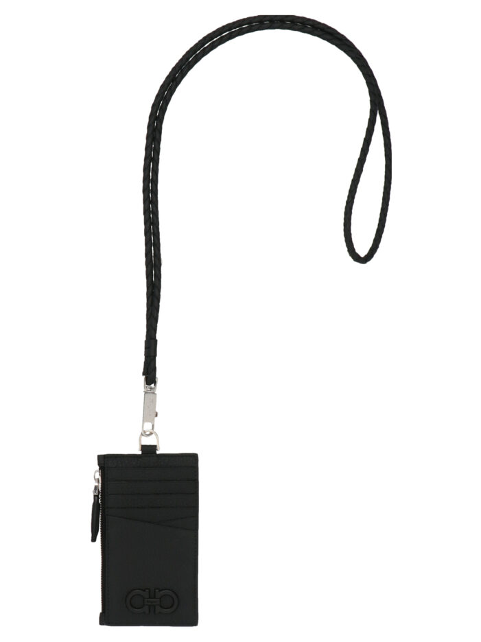 'Gancio' card holder with a shoulder strap FERRAGAMO Black