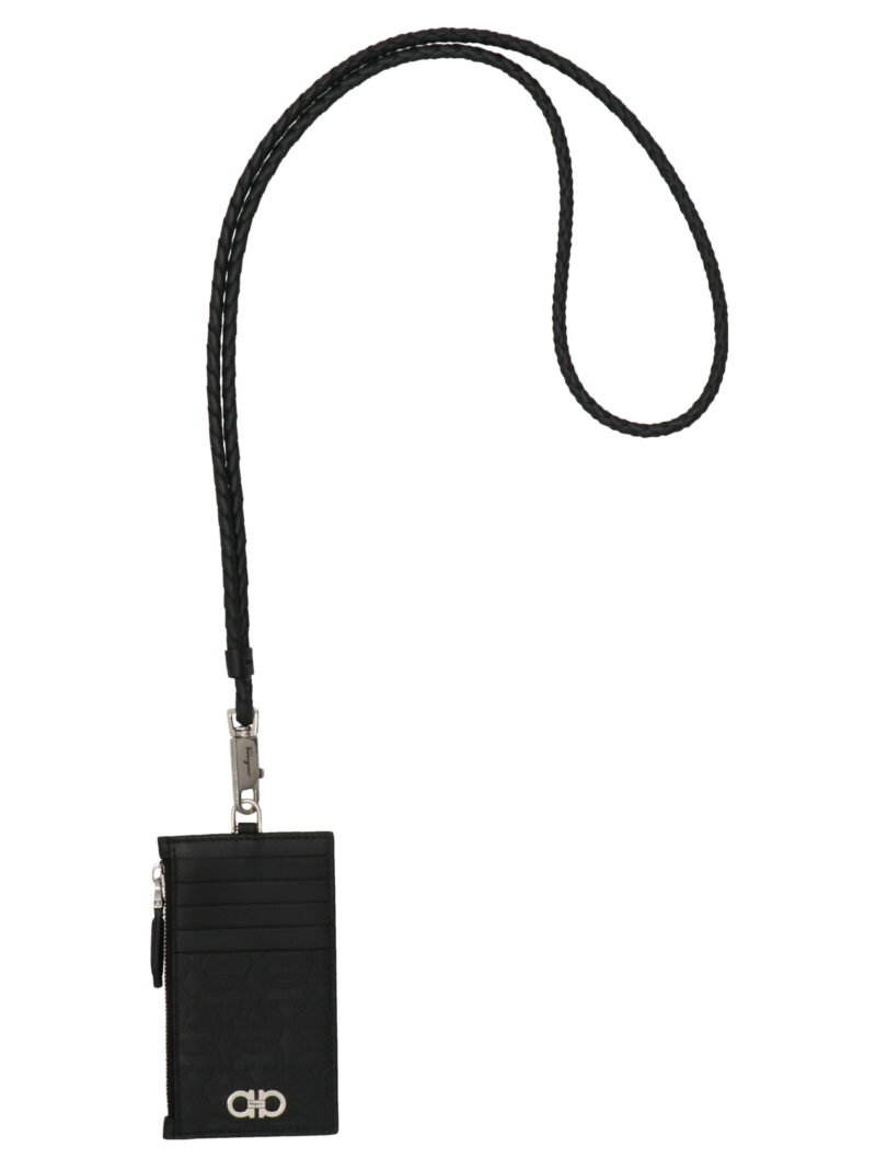 'Gancio' card holder with a shoulder strap FERRAGAMO Black