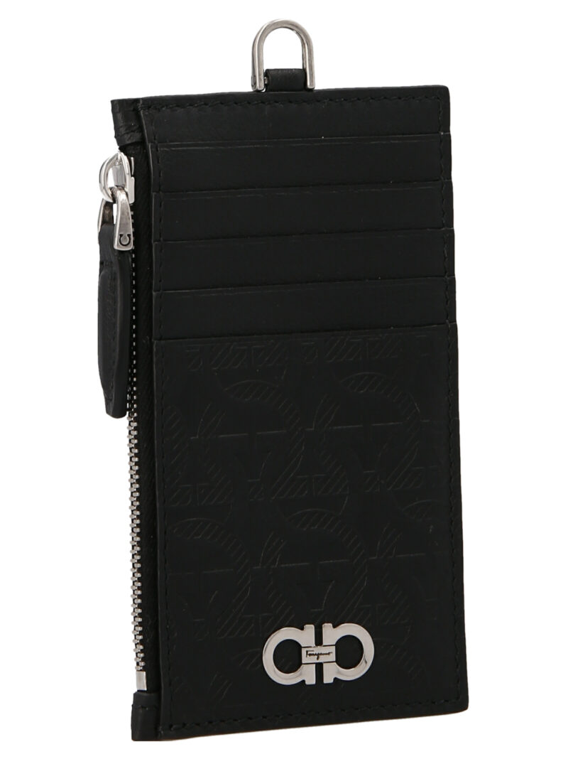 'Gancio' card holder with a shoulder strap Man FERRAGAMO Black