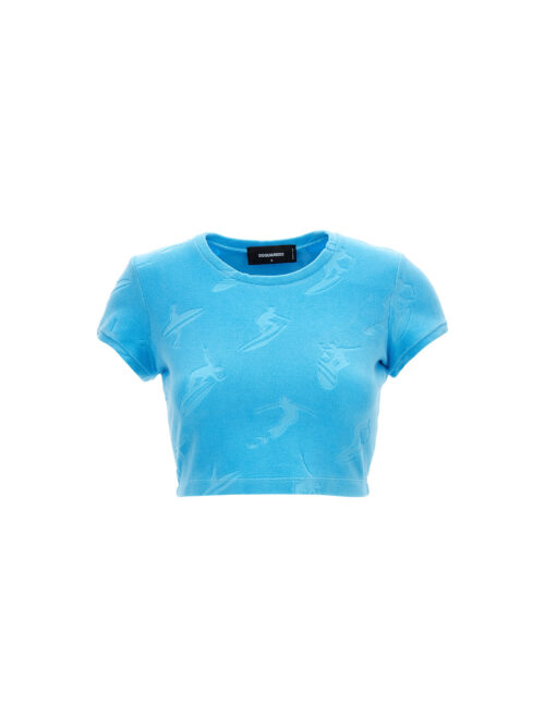 T-shirt cropped 'Surfer' DSQUARED2 Light Blue