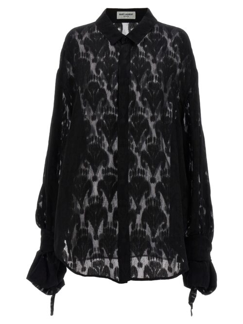 Transparent silk pattern shirt. SAINT LAURENT Black