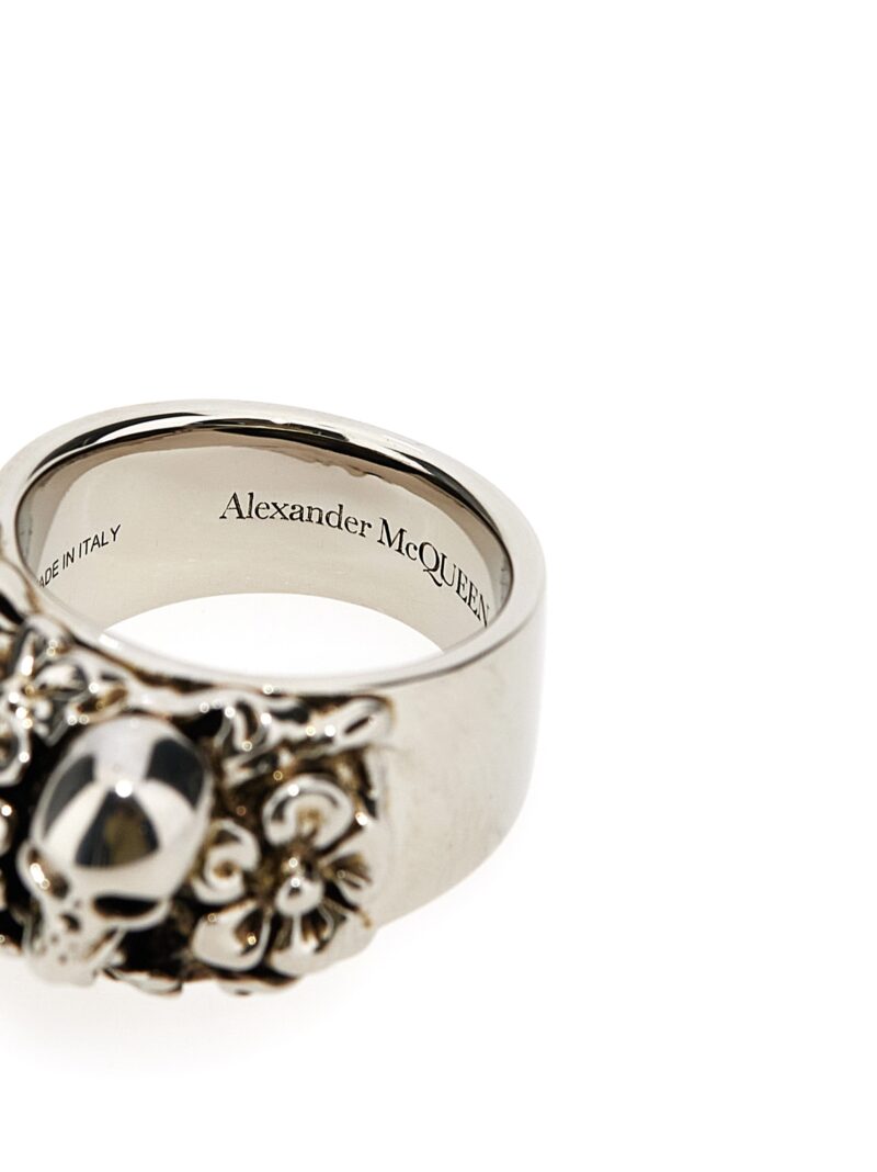 Floral Skull ring Man ALEXANDER MCQUEEN Silver