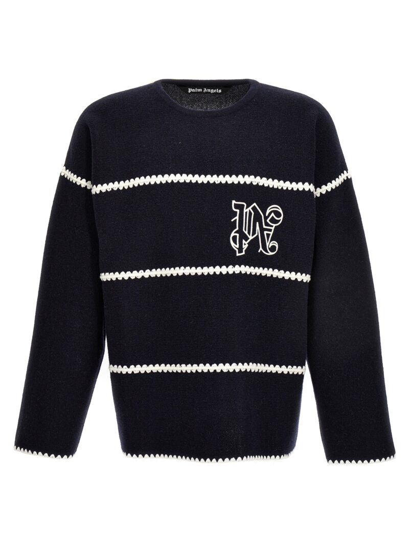 PA Monogram Striped sweater PALM ANGELS Blue