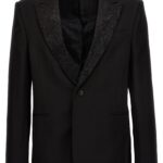 Embroidered lapel blazer jacket ALEXANDER MCQUEEN Black