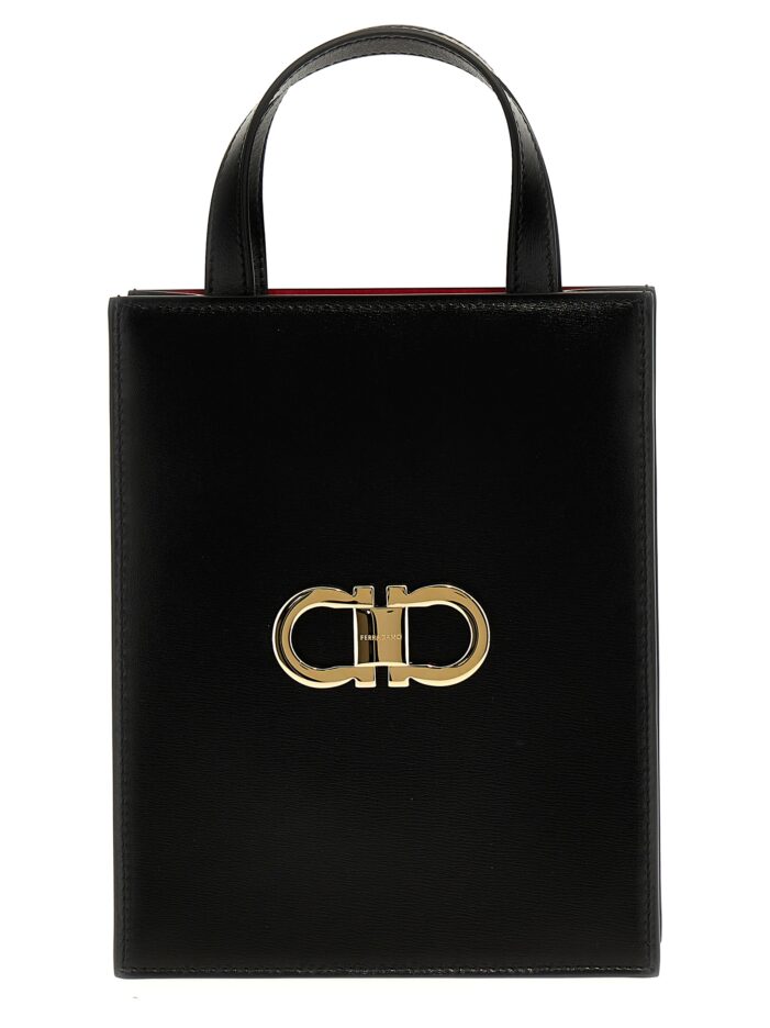'Double Gancini Mini' handbag FERRAGAMO Black