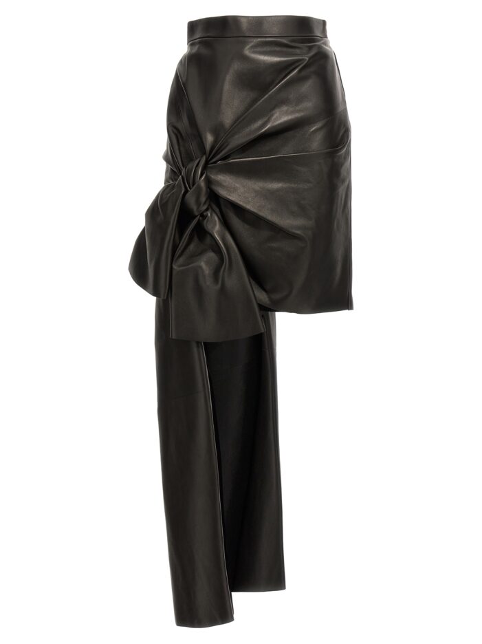 Maxi bow leather skirt ALEXANDER MCQUEEN Black