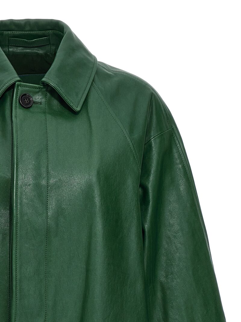 Long leather car coat Woman BURBERRY Green