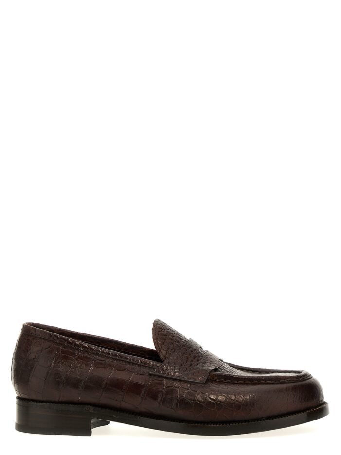 Croc print leather loafers LIDFORT Brown