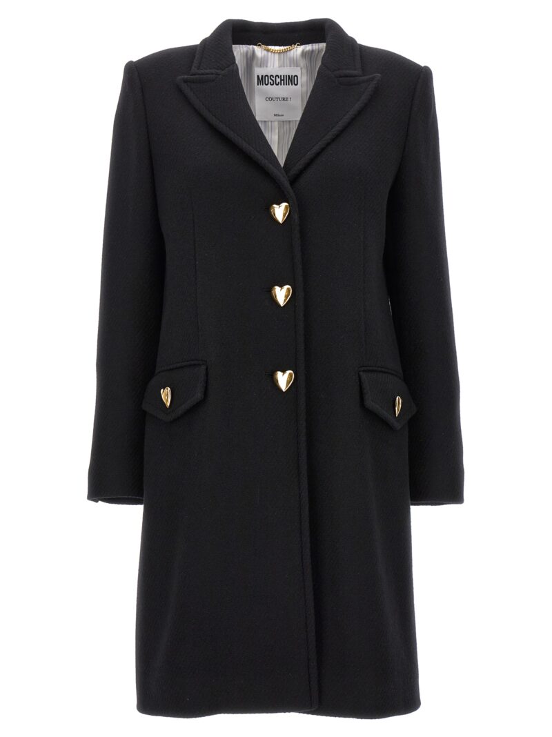 Heart button coat MOSCHINO Black