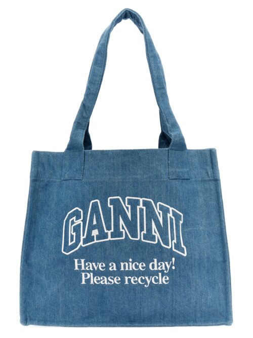 Logo embroidery denim shopping bag GANNI Light Blue