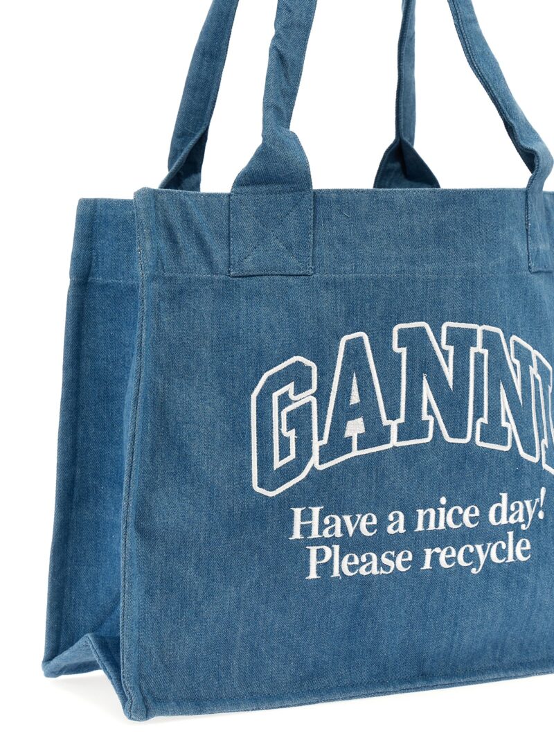 Logo embroidery denim shopping bag Woman GANNI Light Blue